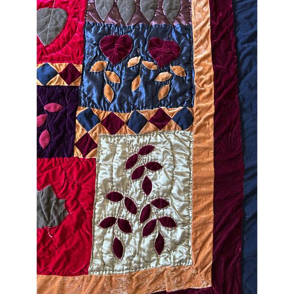 Queen sized Quilted comforter satin felt velvet one side cotton artsy witchy - Picture 9 of 11